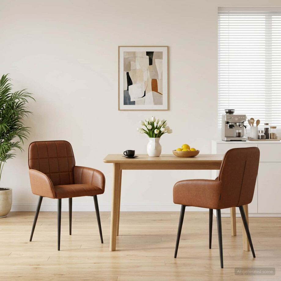 vidaXL Eettafelstoelen 2 st Kunstleer Bruin 57 x 50 x 85 cm afbeelding 1