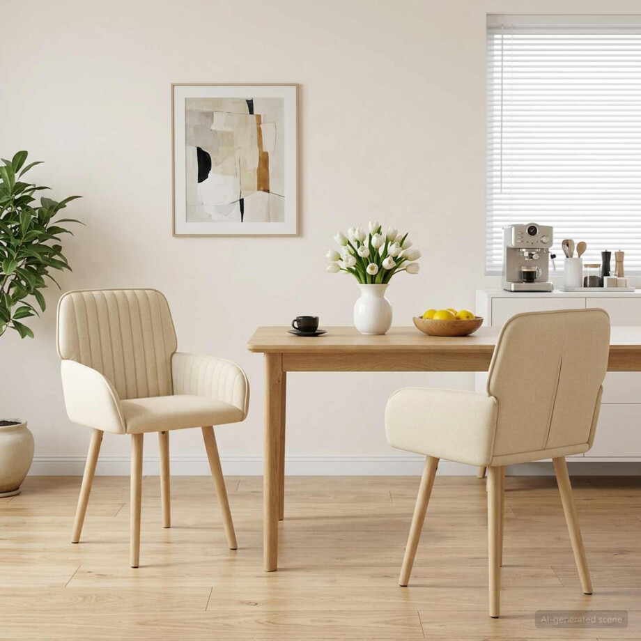 vidaXL Eettafelstoelen 2 st Stof Crèmekleurig 56,5 x 50 x 87,5 cm vidaXL Eettafelstoelen 2 st Stof Crèmekleurig 56,5 x 50 x 87,5 cm afbeelding 1