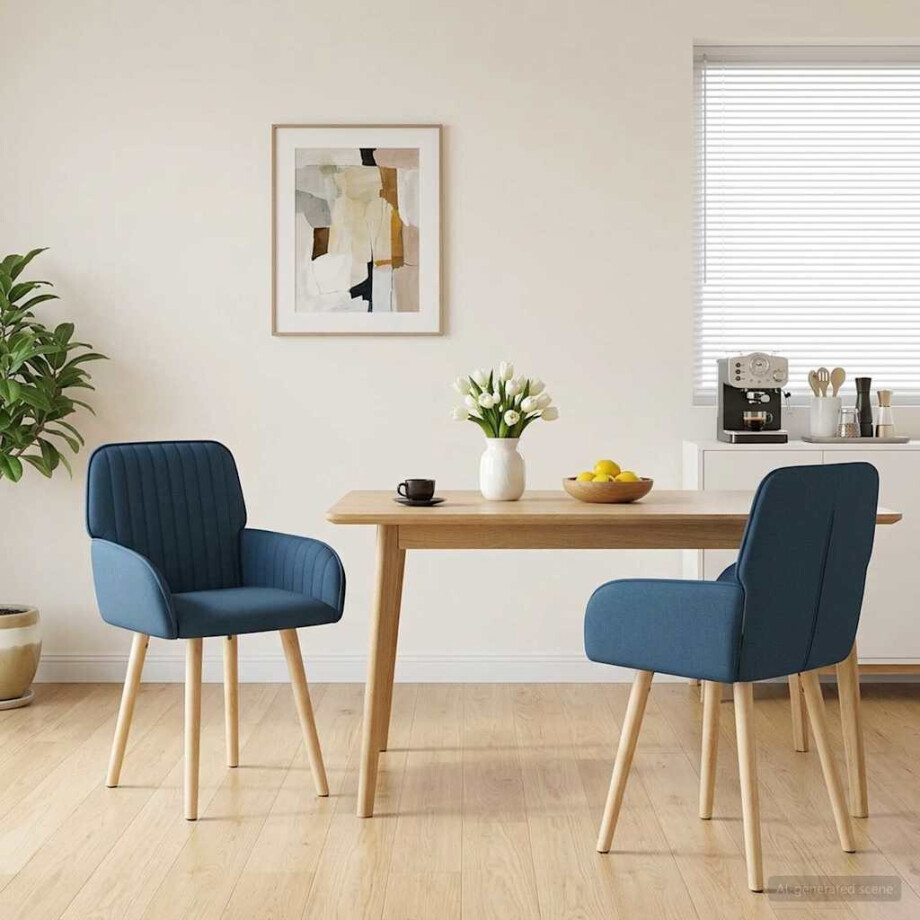 vidaXL Eettafelstoelen 2 st Stof Blauw 56,5 x 50 x 87,5 cm vidaXL Eettafelstoelen 2 st Stof Blauw 56,5 x 50 x 87,5 cm afbeelding 1