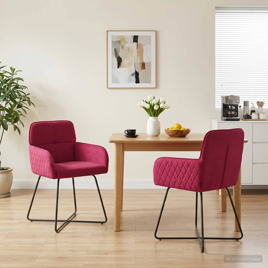 vidaXL Eettafelstoelen 2 st fluweel Wijnrood 59 x 56,5 x 86 cm afbeelding 1