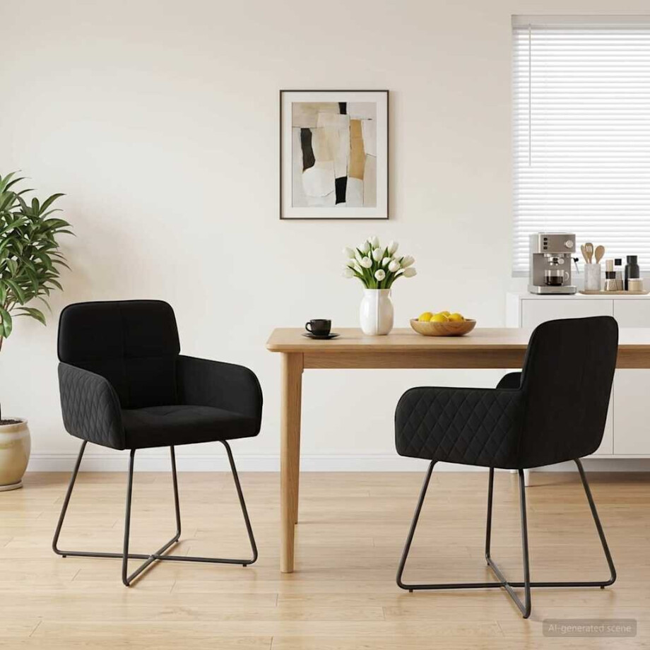 vidaXL Eettafelstoelen 2 st fluweel Zwart 59 x 56,5 x 86 cm afbeelding 1