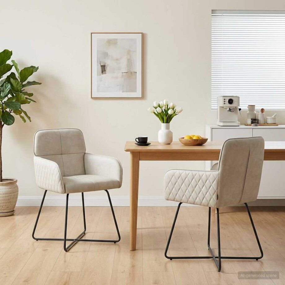 vidaXL Eettafelstoelen 2 st fluweel Crèmekleurig 59 x 56,5 x 86 cm afbeelding 1
