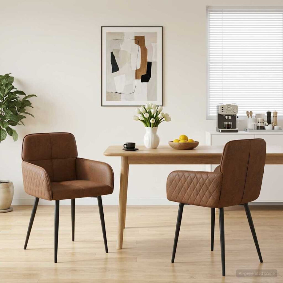 vidaXL Eettafelstoelen 2 st Nep Suede Leer Bruin 59 x 56,5 x 85 cm vidaXL Eettafelstoelen 2 st Nep Suede Leer Bruin 59 x 56,5 x 85 cm afbeelding 1