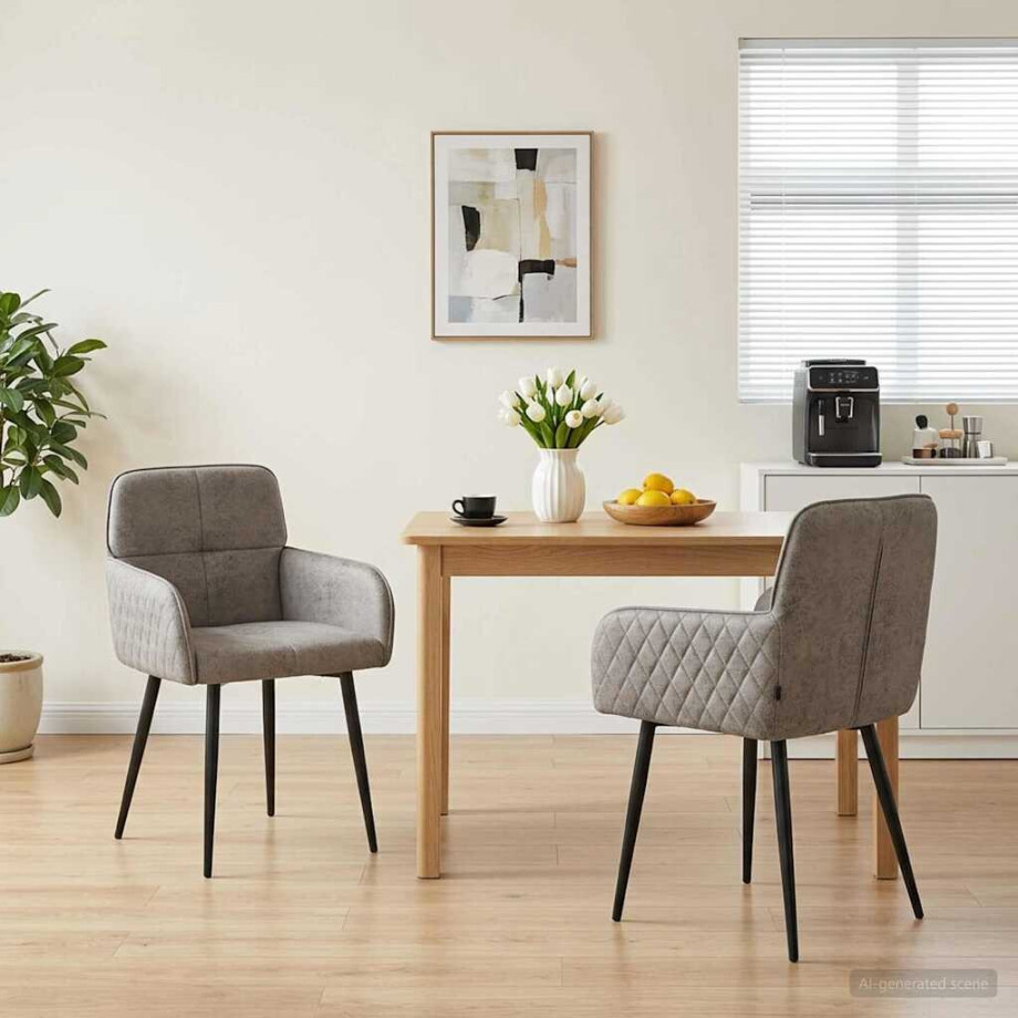 vidaXL Eettafelstoelen 2 st Nep Suede Leer Lichtgrijs 59x56,5x85cm vidaXL Eettafelstoelen 2 st Nep Suede Leer Lichtgrijs 59x56,5x85cm afbeelding 1