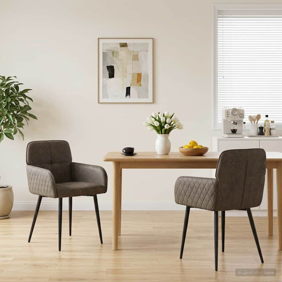 vidaXL Eettafelstoelen 2 st Nep Suede Leer Donkergrijs 59x56,5x85cm vidaXL Eettafelstoelen 2 st Nep Suede Leer Donkergrijs 59x56,5x85cm afbeelding 1