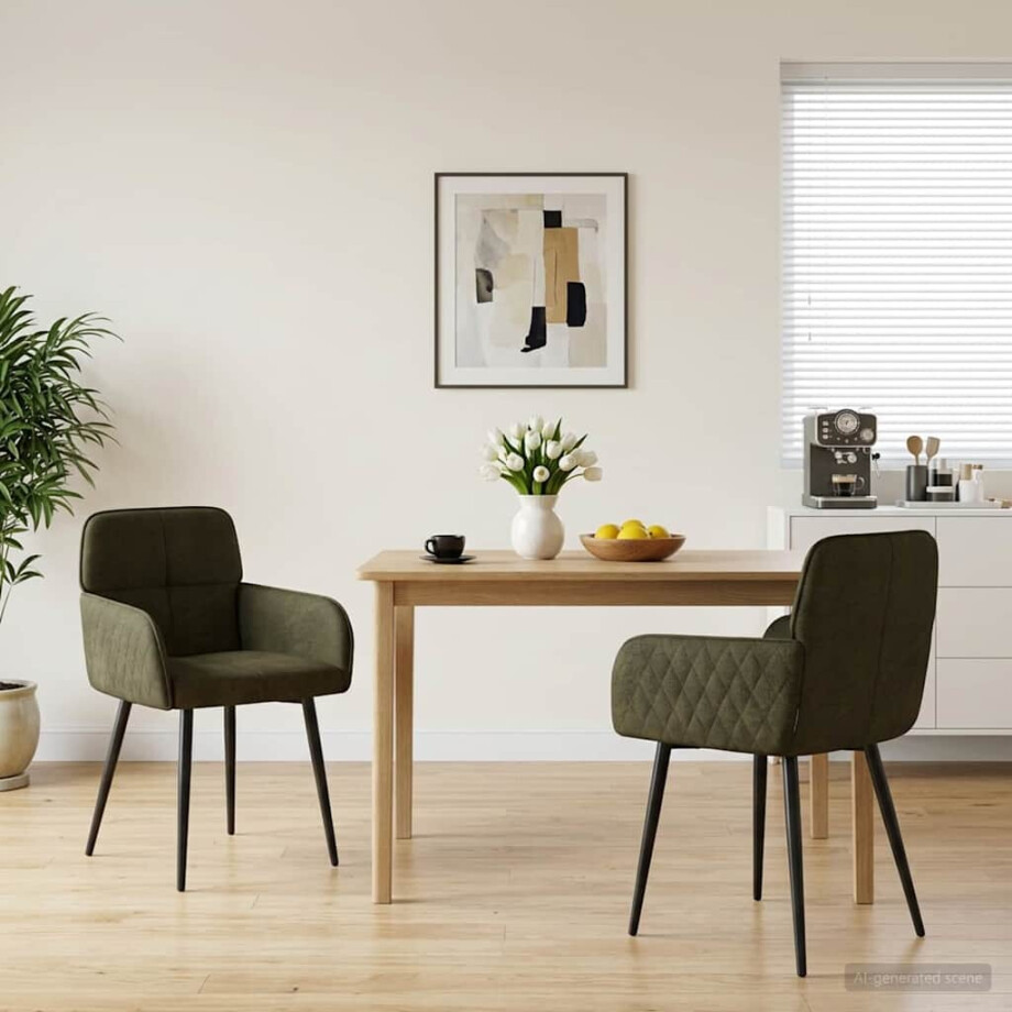 vidaXL Eettafelstoelen 2 st Nep Suede Leer Legergroen 59x56,5x85cm afbeelding 1