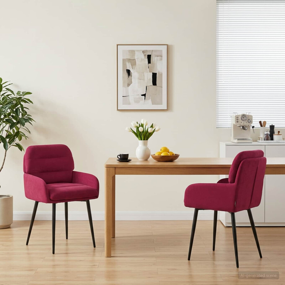 vidaXL Eettafelstoelen 2 st fluweel Wijnrood 59 x 59,5 x 90 cm afbeelding 1