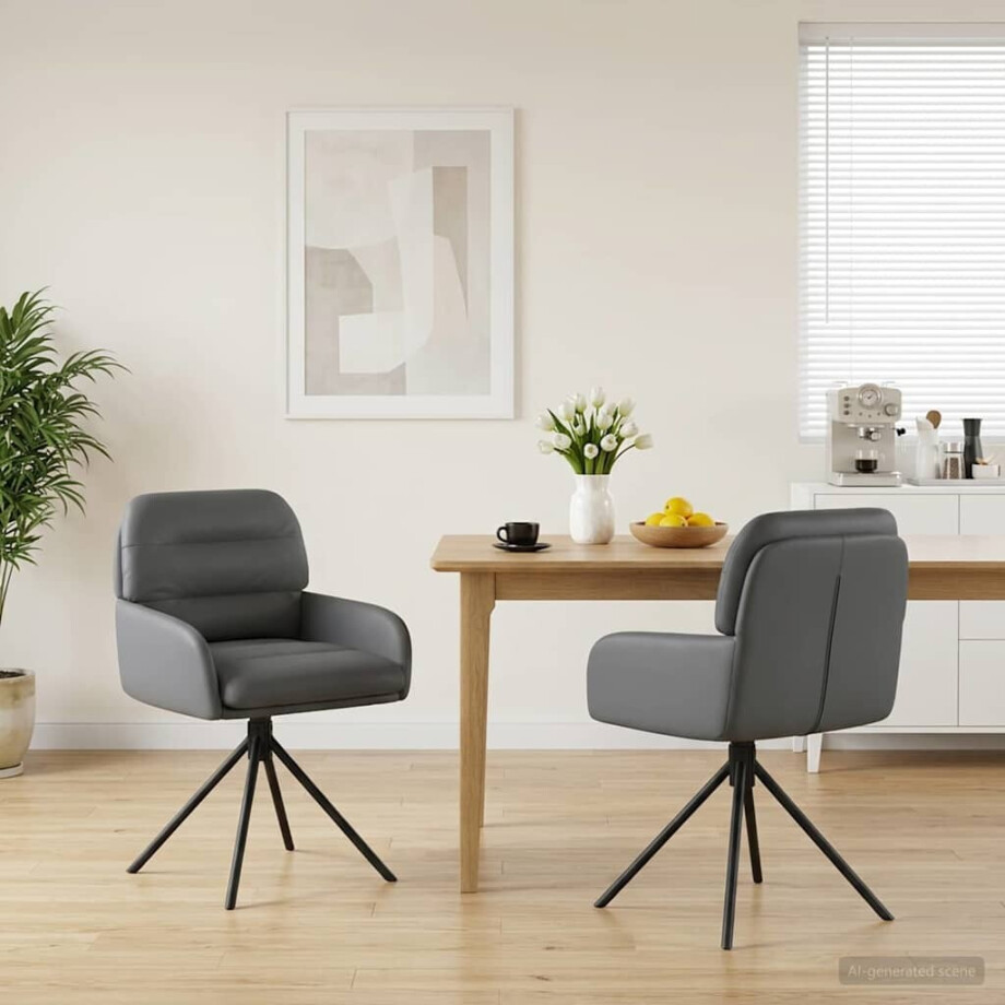 vidaXL Draai Eetstoelen 2 st Kunstleer Grijs 59 x 59,5 x 90 cm afbeelding 1