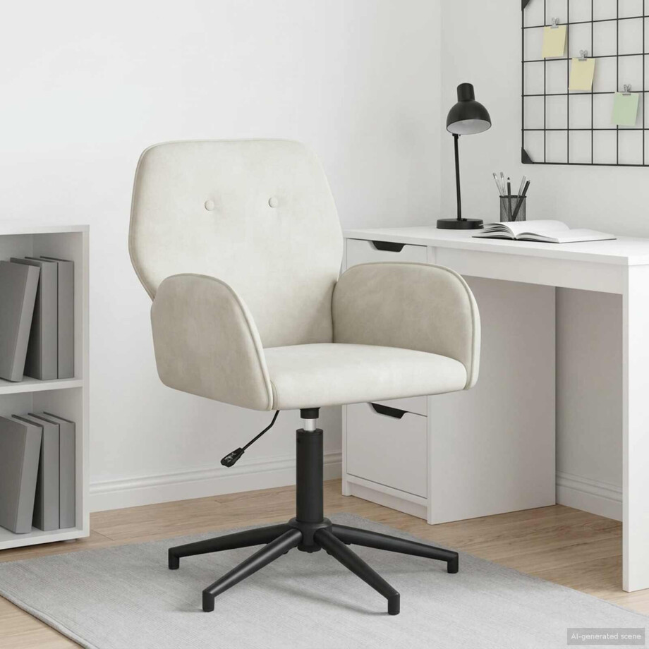 vidaXL Draaischrijfstoel 54 x 55 x 90 cm Crèmekleurig fluweel afbeelding 1