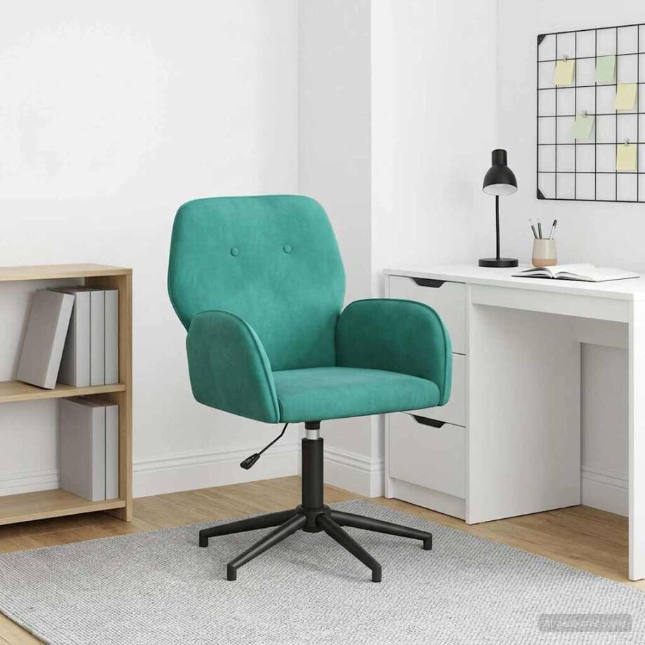 vidaXL Draaischrijfstoel 54 x 55 x 90 cm Turquoise fluweel afbeelding 1