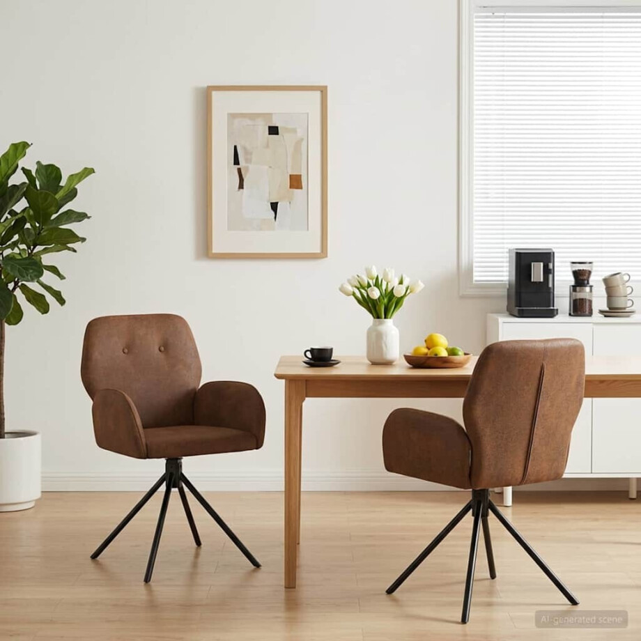 vidaXL Draai Eetstoelen 2 st Nep Suede Leer Bruin 54 x 55 x 86 cm afbeelding 1
