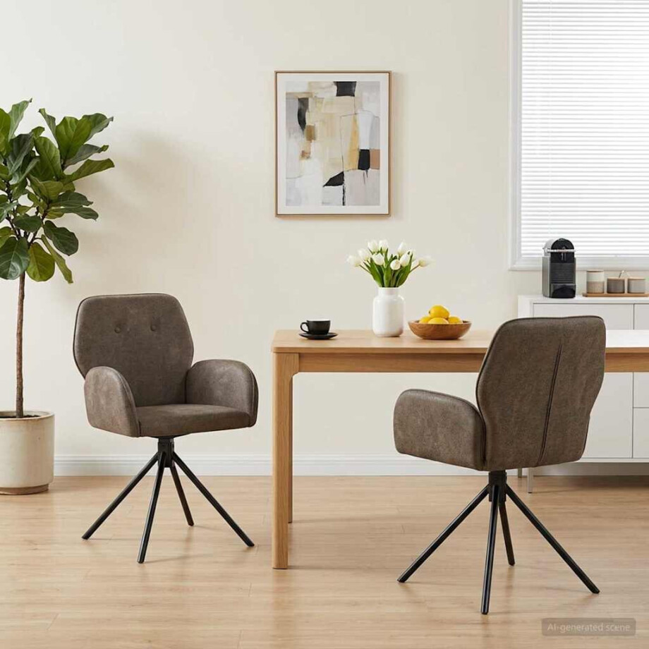 vidaXL Draai Eetstoelen 2 st Nep Suede Leer Donkergrijs vidaXL Draai Eetstoelen 2 st Nep Suede Leer Donkergrijs afbeelding 1