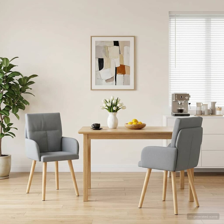 vidaXL Eettafelstoelen 2 st Stof Lichtgrijs 60 x 56 x 96 cm afbeelding 1