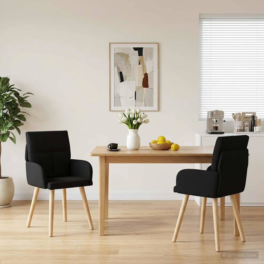 vidaXL Eettafelstoelen 2 st Stof Zwart 60 x 56 x 96 cm vidaXL Eettafelstoelen 2 st Stof Zwart 60 x 56 x 96 cm afbeelding 1