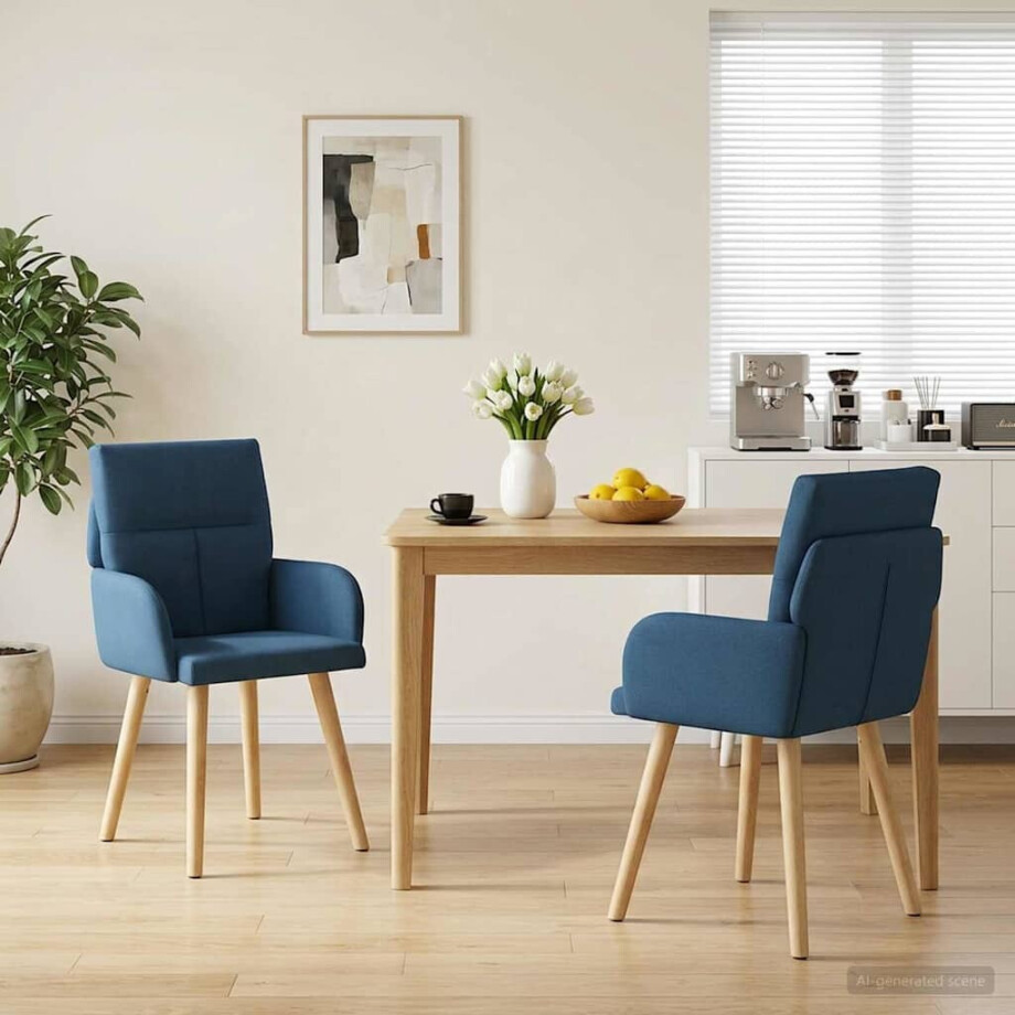 vidaXL Eettafelstoelen 2 st Stof Blauw 60 x 56 x 96 cm afbeelding 1