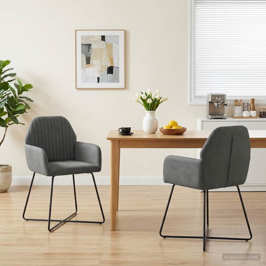 vidaXL Eettafelstoelen 2 st fluweel Donkergrijs 55 x 50 x 84 cm vidaXL Eettafelstoelen 2 st fluweel Donkergrijs 55 x 50 x 84 cm afbeelding 1