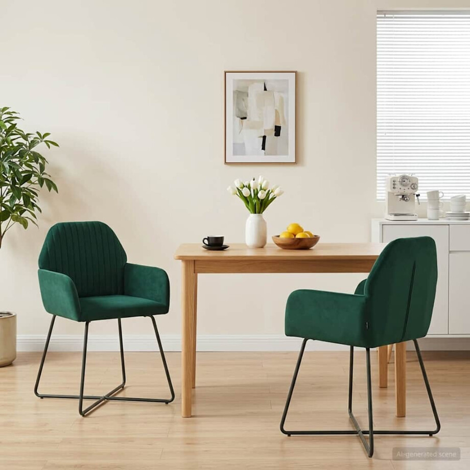 vidaXL Eettafelstoelen 2 st fluweel Donkergroen 55 x 50 x 84 cm vidaXL Eettafelstoelen 2 st fluweel Donkergroen 55 x 50 x 84 cm afbeelding 1