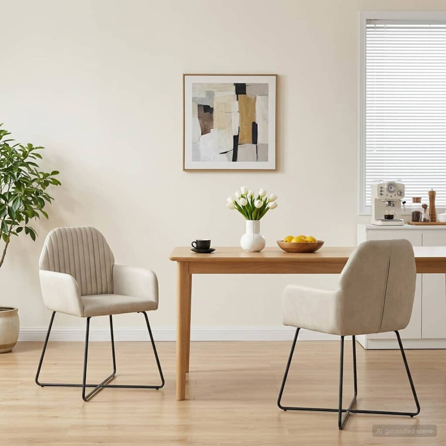 vidaXL Eettafelstoelen 2 st fluweel Crèmekleurig 55 x 50 x 84 cm vidaXL Eettafelstoelen 2 st fluweel Crèmekleurig 55 x 50 x 84 cm afbeelding 1