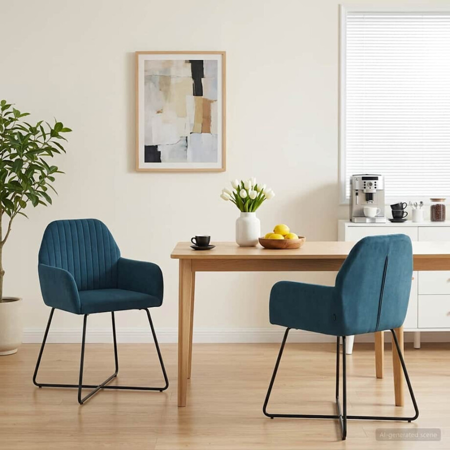 vidaXL Eettafelstoelen 2 st fluweel Blauw 55 x 50 x 84 cm vidaXL Eettafelstoelen 2 st fluweel Blauw 55 x 50 x 84 cm afbeelding 1
