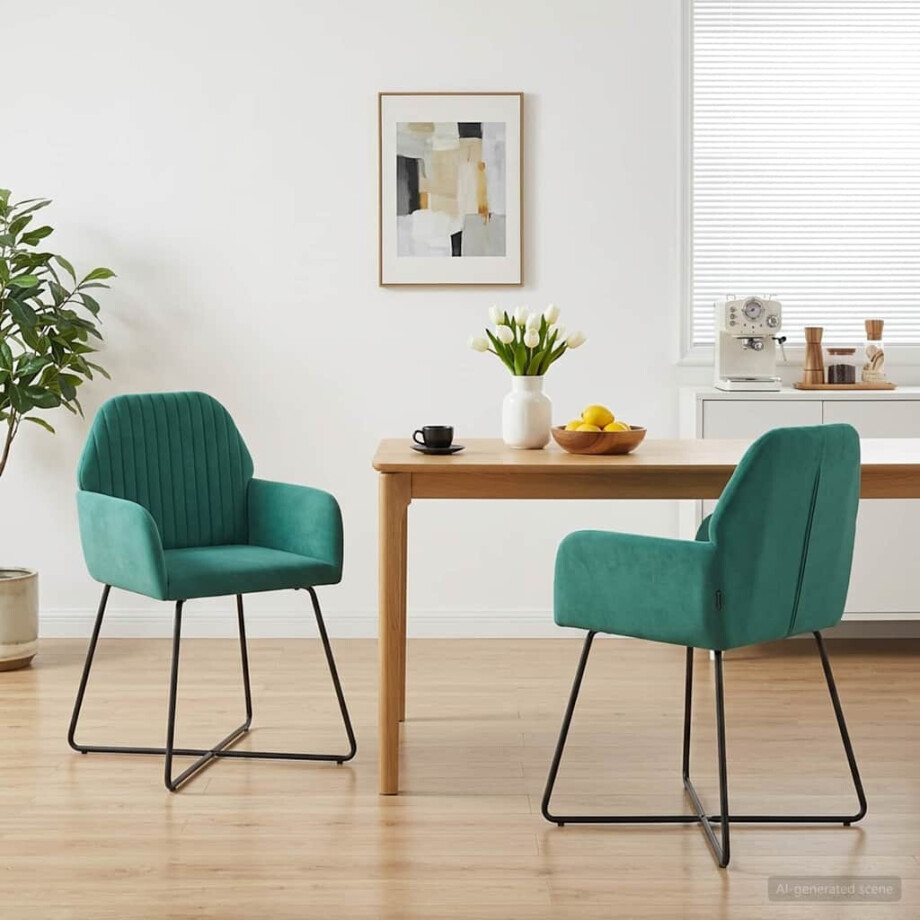 vidaXL Eettafelstoelen 2 st fluweel Turquoise 55 x 50 x 84 cm afbeelding 1