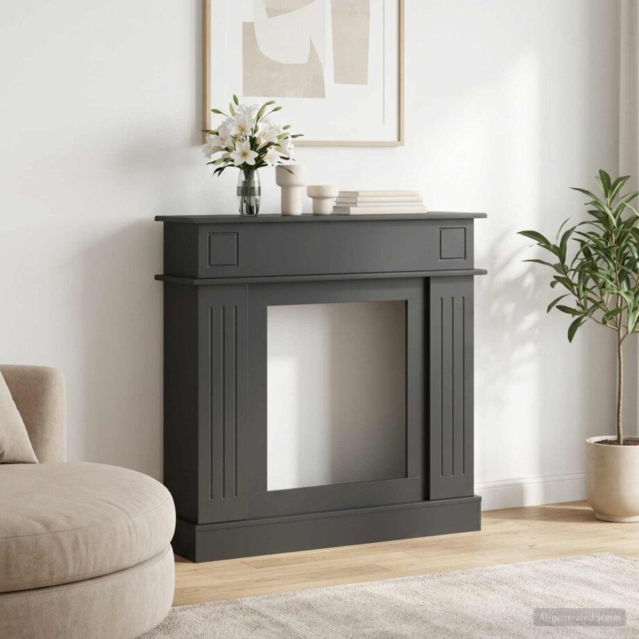 vidaXL Haardomlijsting Zwart 102 x 26 x 100 cm Bewerkt hout afbeelding 1