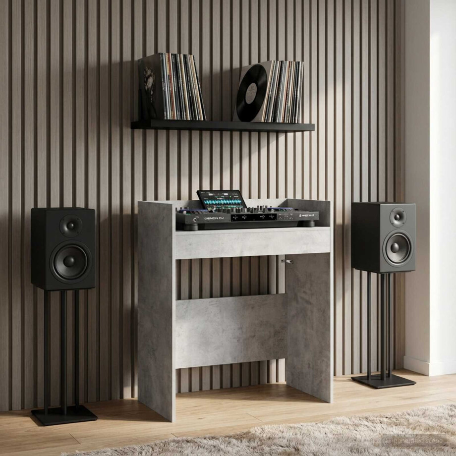 vidaXL DJ Tafel Betongrijs 102 x 45 x 102 cm Bewerkt hout afbeelding 1