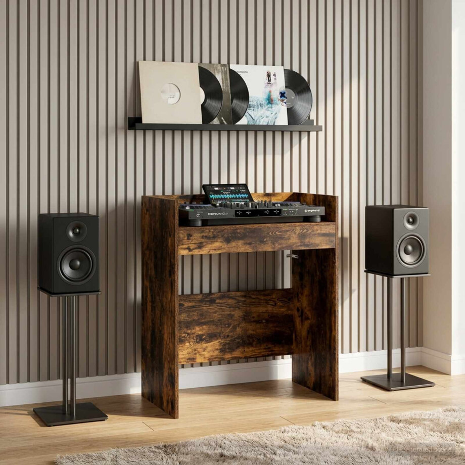 vidaXL DJ Tafel Gerookt eiken 62 x 45 x 102 cm Bewerkt hout vidaXL DJ Tafel Gerookt eiken 62 x 45 x 102 cm Bewerkt hout afbeelding 1
