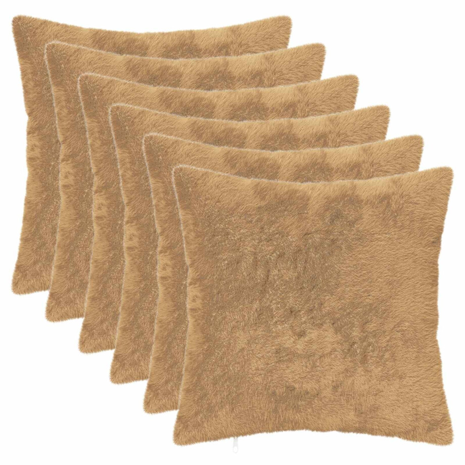 vidaXL Kussensloop 6 st HEERLEN Taupe 30 x 30 cm Nep Konijnenbont afbeelding 1
