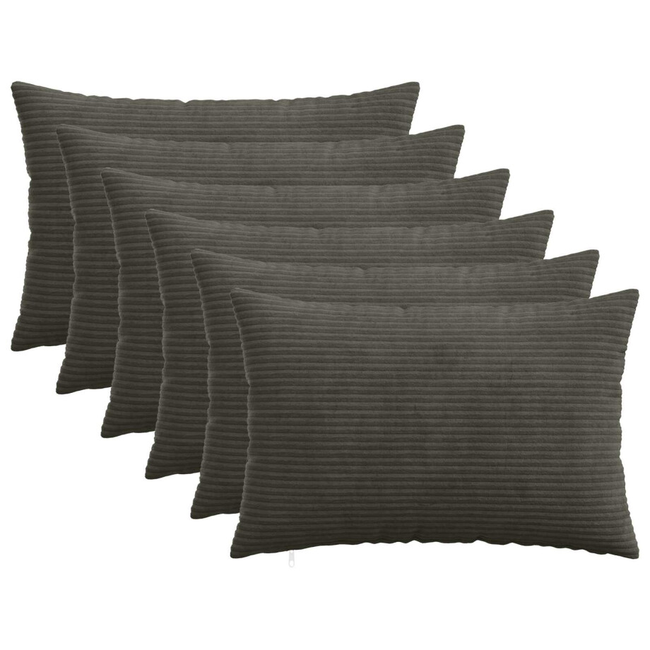 vidaXL Kussensloop 6 st HEERLEN Antracietkleurig 30 x 50 cm corduroy afbeelding 1