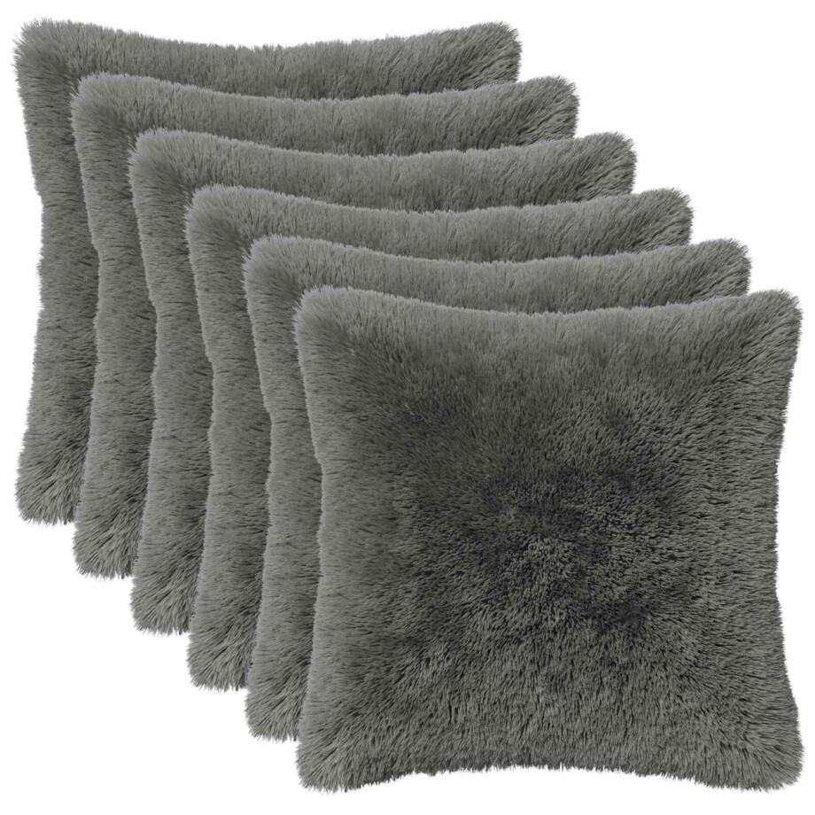 vidaXL Kussensloop 6 pcs HEERLEN Lichtgrijs 40 x 40 cm PV Fleece afbeelding 1