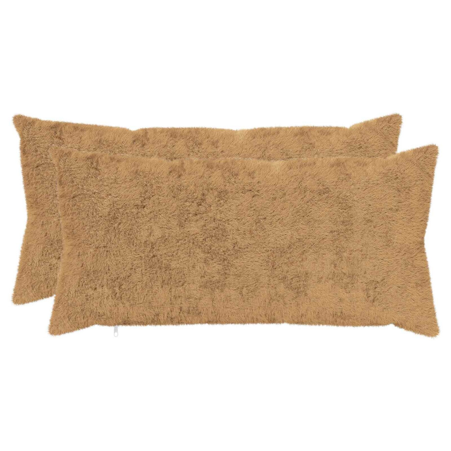 vidaXL Kussensloop 2 st HEERLEN Taupe 40 x 70 cm Nep Konijnenbont afbeelding 1