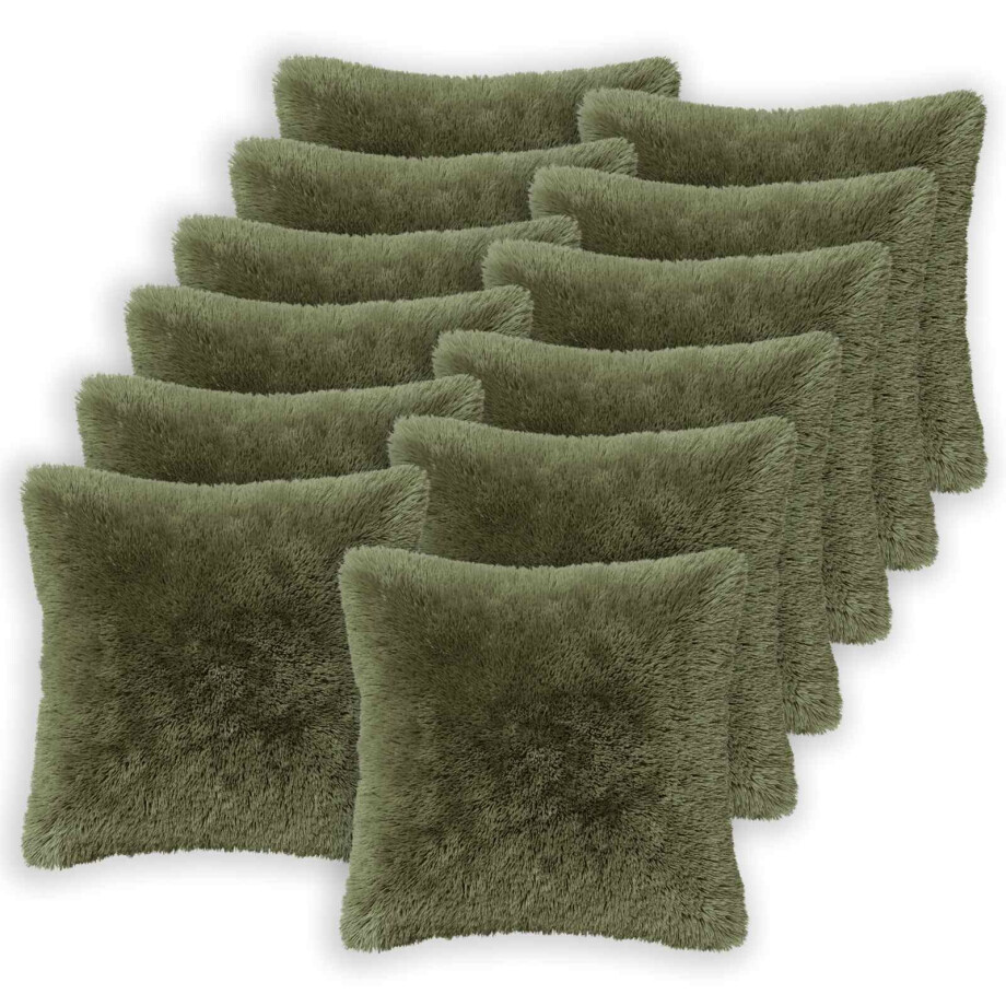 vidaXL Kussensloop 12 pcs HEERLEN Groen 50 x 50 cm PV Fleece afbeelding 1