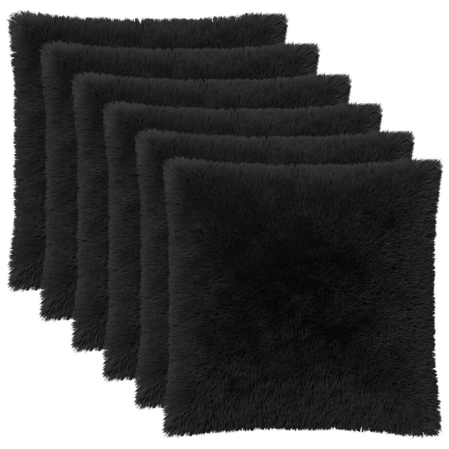 vidaXL Kussensloop 6 pcs HEERLEN Zwart 55 x 55 cm PV Fleece vidaXL Kussensloop 6 pcs HEERLEN Zwart 55 x 55 cm PV Fleece afbeelding 1