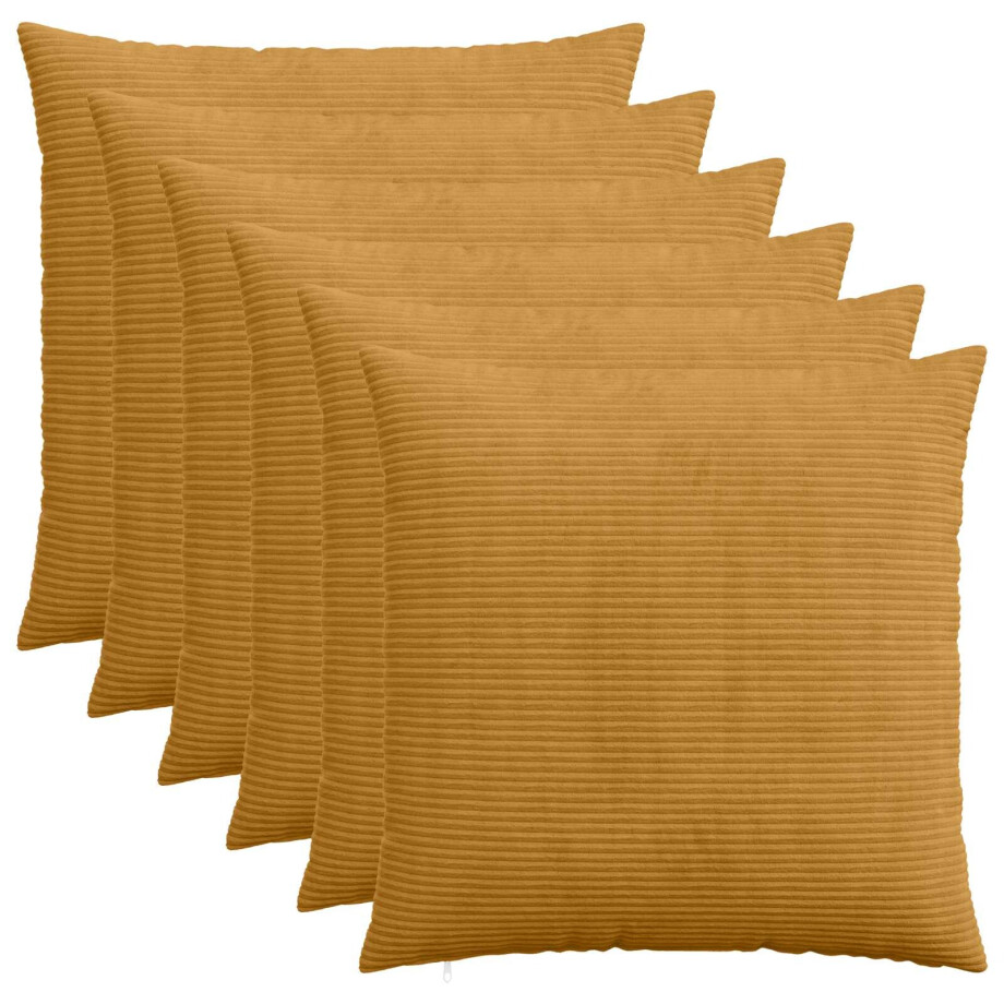vidaXL Kussensloop 6 pcs HEERLEN Geel 60 x 60 cm corduroy afbeelding 1