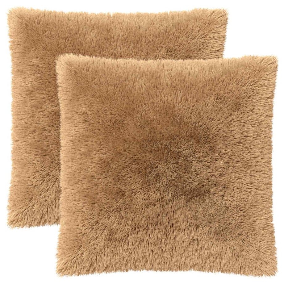 vidaXL Kussensloop 2 pcs HEERLEN Taupe 60 x 60 cm PV Fleece afbeelding 1
