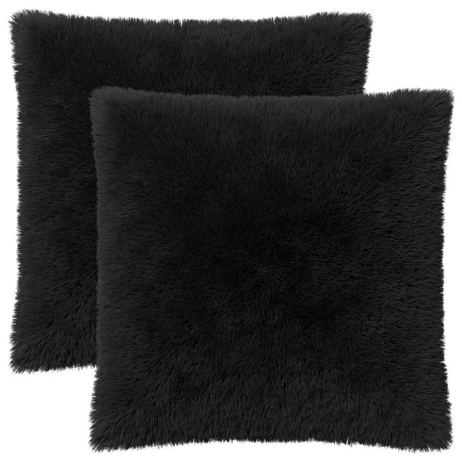 vidaXL Kussensloop 2 pcs HEERLEN Zwart 80 x 80 cm PV Fleece afbeelding 1