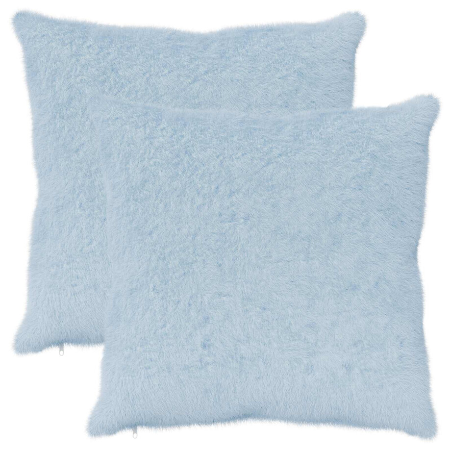 vidaXL Kussensloop 2 st HEERLEN Lichtblauw 80 x 80 cm Nep Konijnenbont afbeelding 1