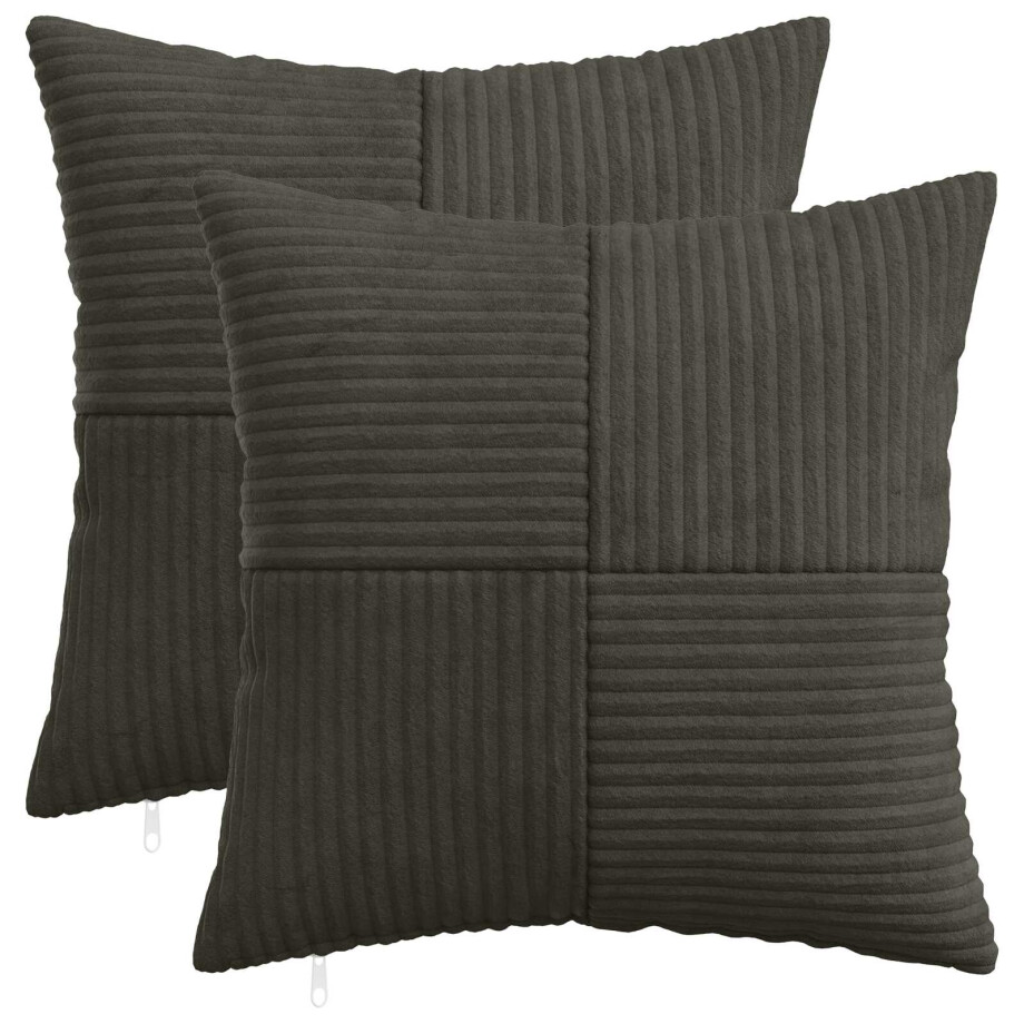 vidaXL Kussensloop 2 pcs ALMELO Antracietkleurig 30 x 30 cm corduroy afbeelding 1