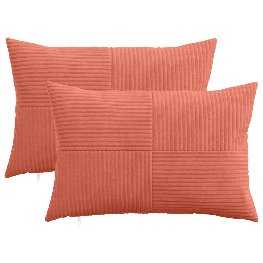 vidaXL Kussensloop 2 pcs ALMELO Rood-oranje 30 x 50 cm corduroy afbeelding 1