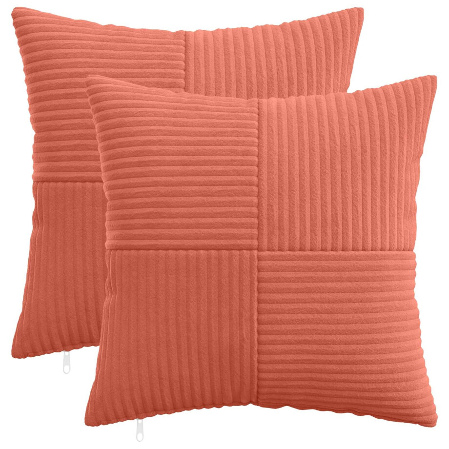vidaXL Kussensloop 2 pcs ALMELO Rood-oranje 35 x 35 cm corduroy afbeelding 1
