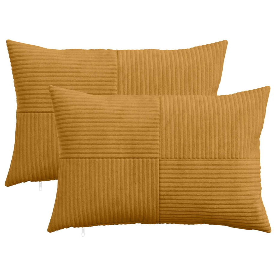 vidaXL Kussensloop 2 pcs ALMELO Geel 40 x 60 cm corduroy vidaXL Kussensloop 2 pcs ALMELO Geel 40 x 60 cm corduroy afbeelding 1