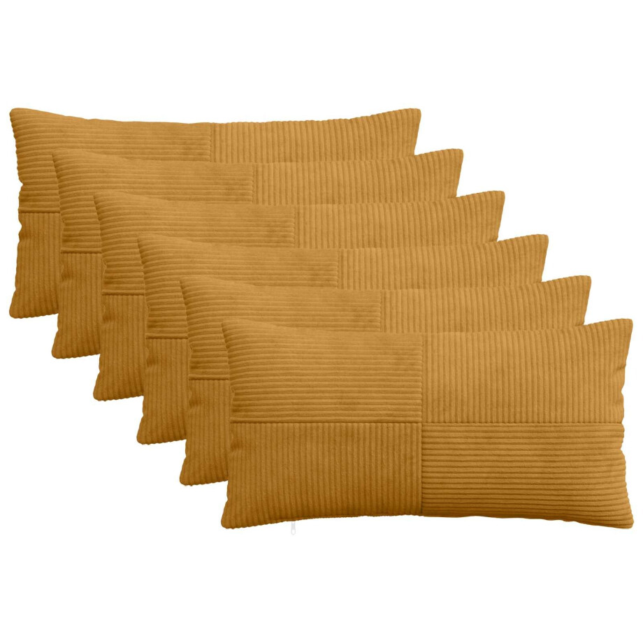 vidaXL Kussensloop 6 pcs ALMELO Geel 40 x 80 cm corduroy afbeelding 1