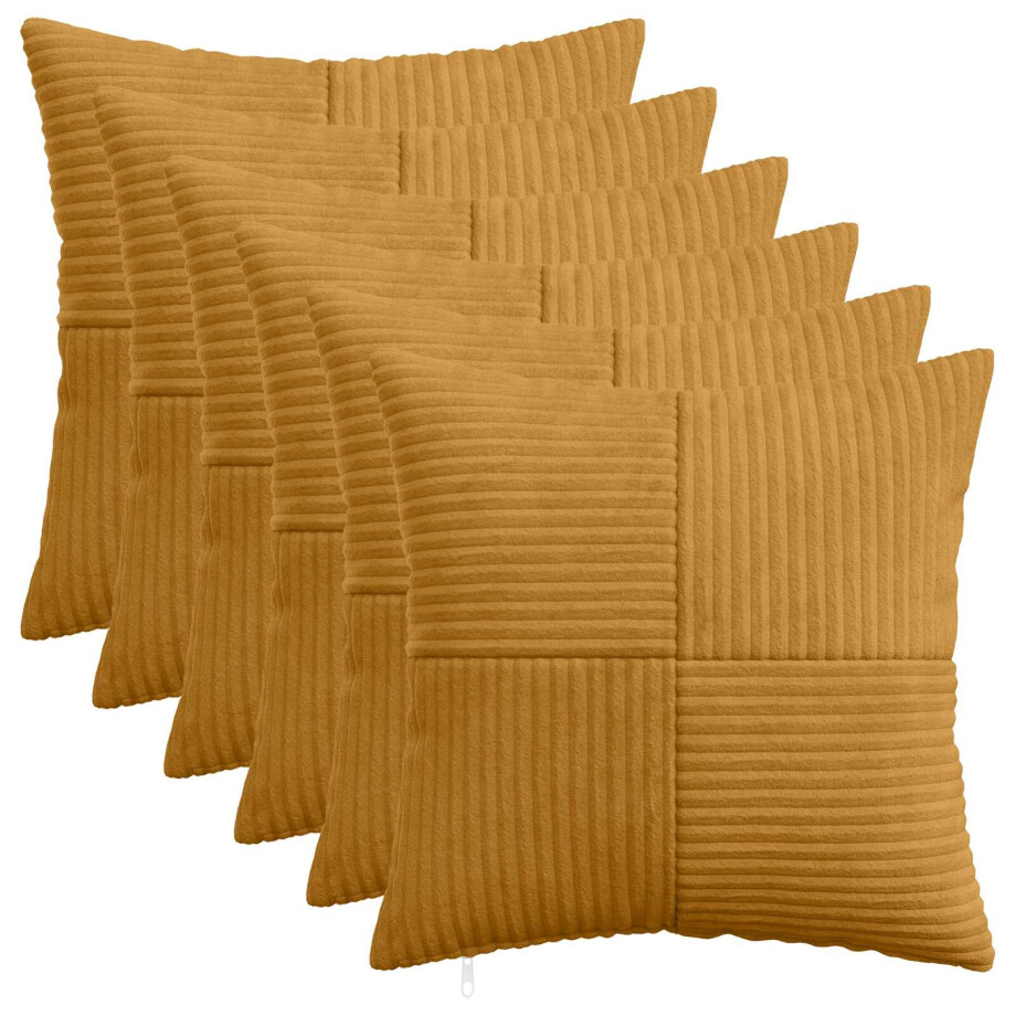 vidaXL Kussensloop 6 pcs ALMELO Geel 50 x 50 cm corduroy afbeelding 1