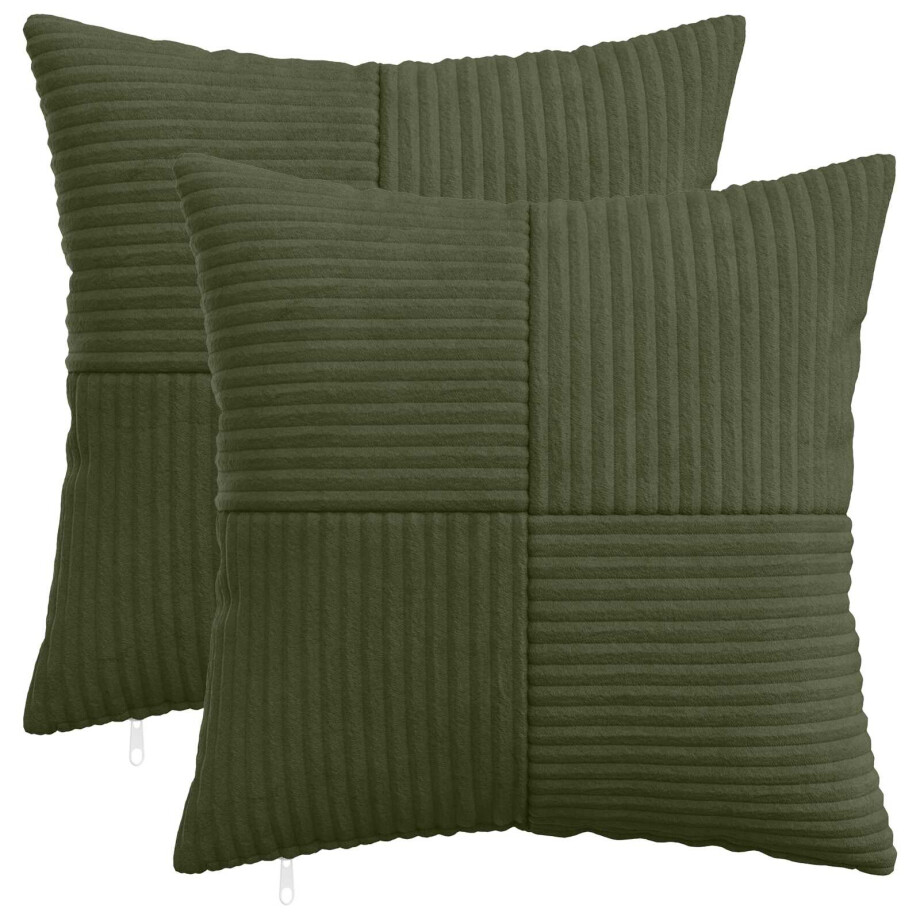 vidaXL Kussensloop 2 pcs ALMELO Groen 50 x 50 cm corduroy afbeelding 1