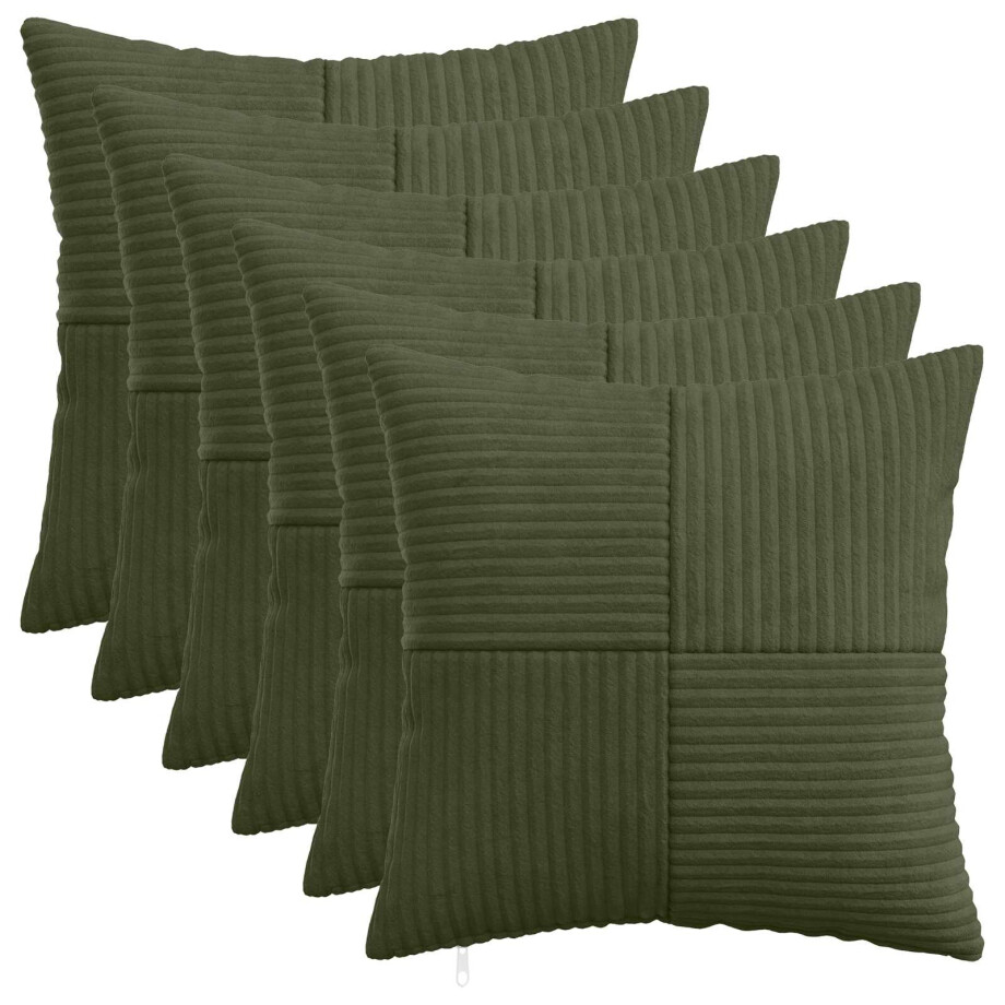 vidaXL Kussensloop 6 pcs ALMELO Groen 50 x 50 cm corduroy afbeelding 1