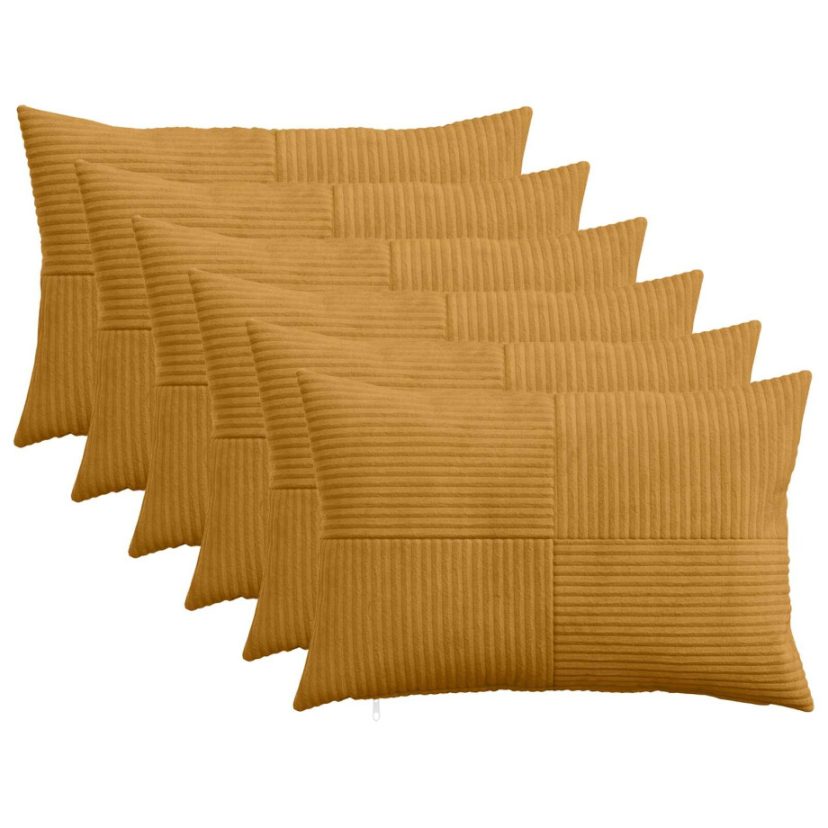 vidaXL Kussensloop 6 pcs ALMELO Geel 50 x 80 cm corduroy afbeelding 1