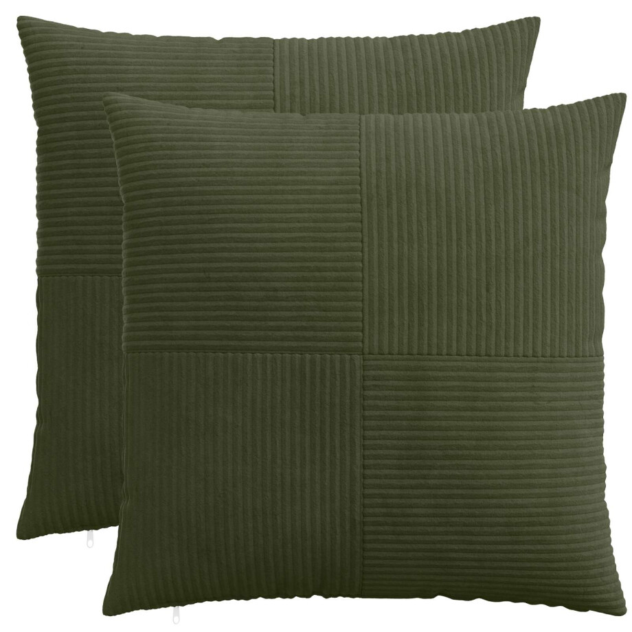 vidaXL Kussensloop 2 pcs ALMELO Groen 55 x 55 cm corduroy afbeelding 1