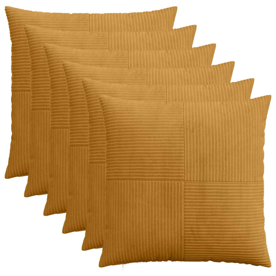vidaXL Kussensloop 6 pcs ALMELO Geel 65 x 65 cm corduroy afbeelding 1