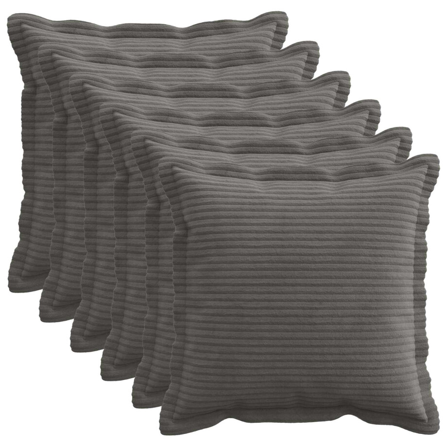 vidaXL Kussensloop 6 st HOUTEN Donkergrijs 30 x 30 cm corduroy afbeelding 1
