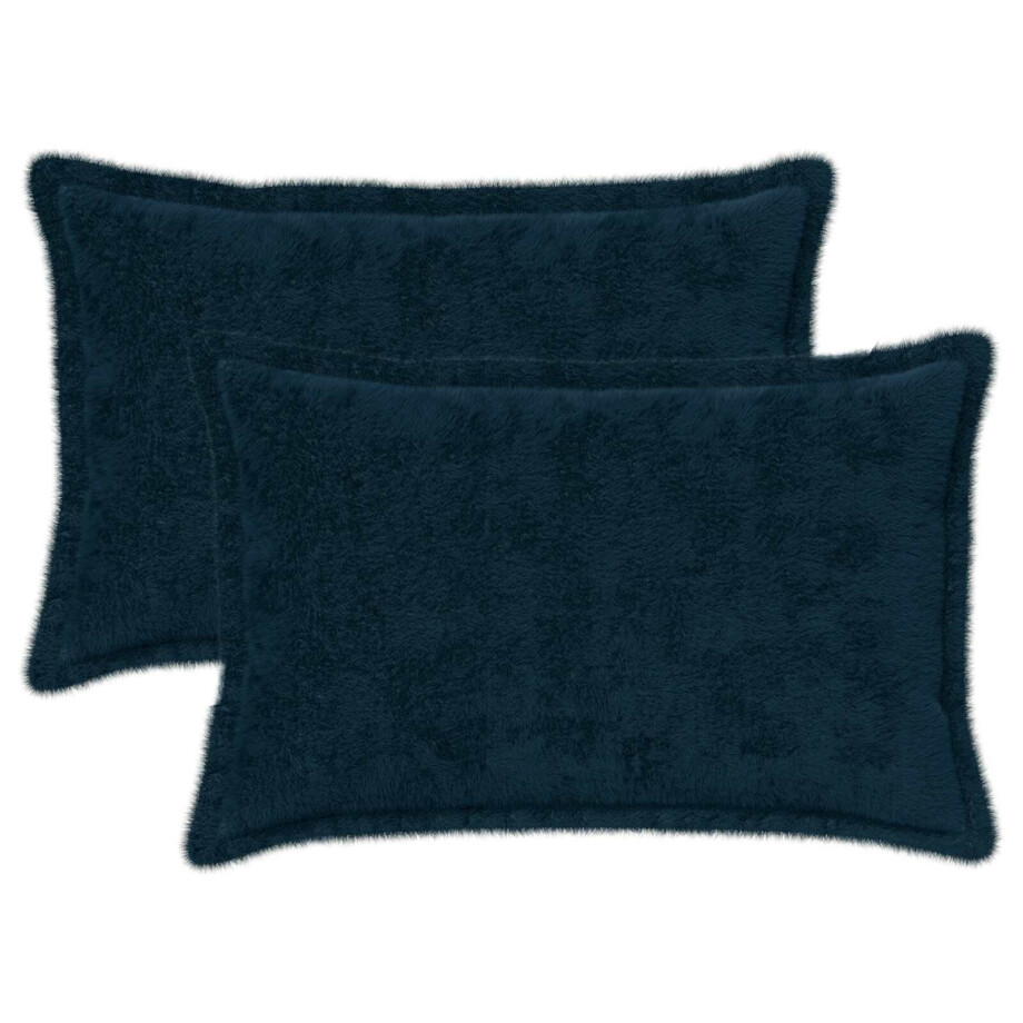 vidaXL Kussensloop 2 st HOUTEN Marineblauw 30 x 50 cm Nep Konijnenbont afbeelding 1